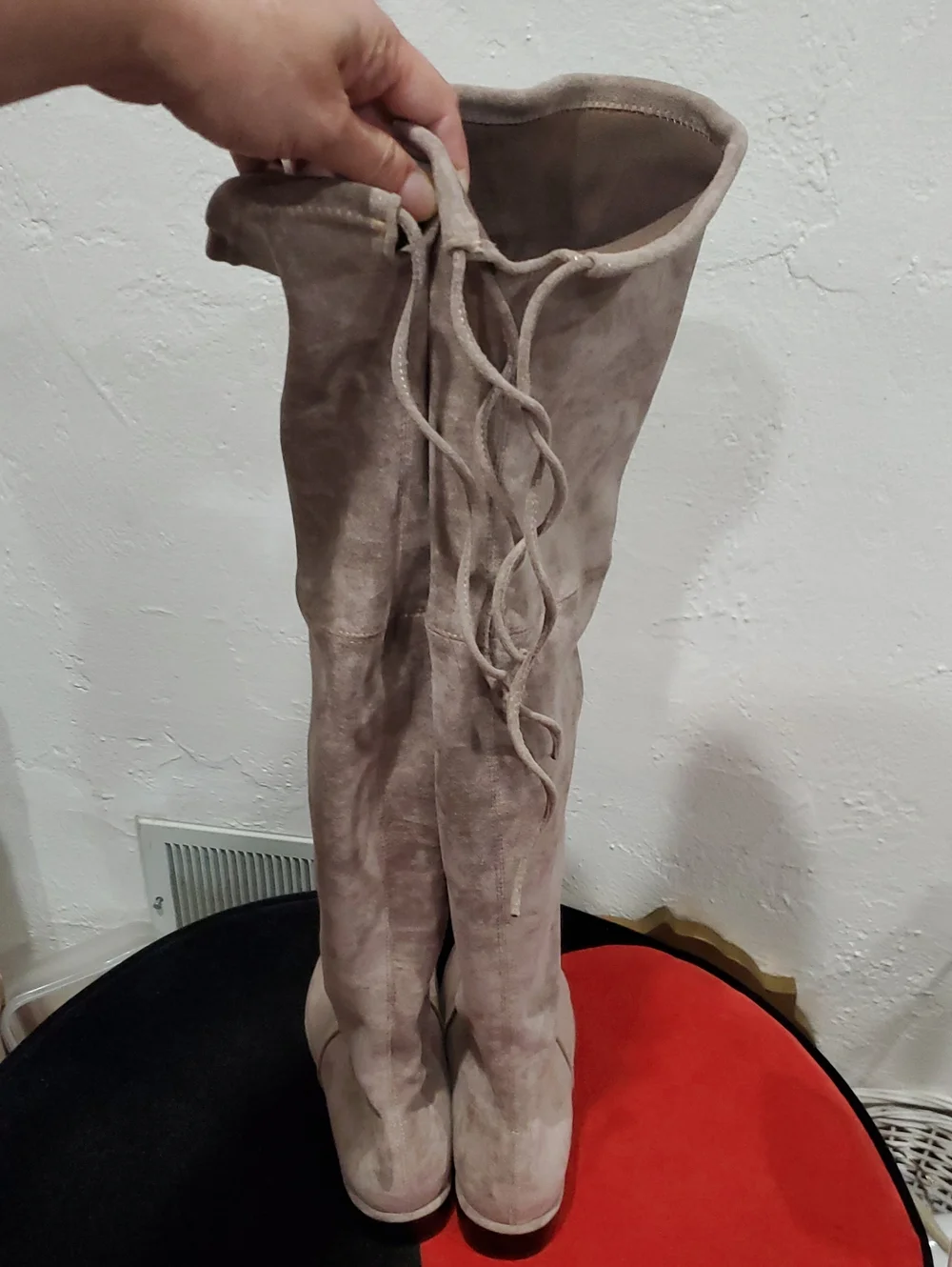 Stuart Weitzman Lowland Suede Over-The-Knee Boots - Taupe/Beige Size 39